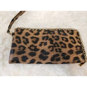 Zip Around Animal Print Wristlet Wallet Faux Leather with Chainmail Edging